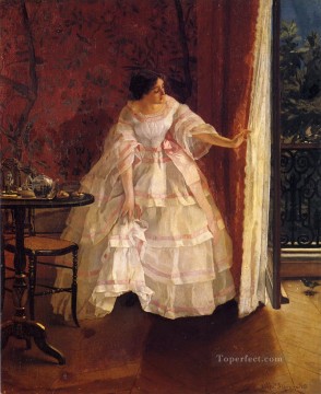  Lady Arte - Dama en una ventana alimentando pájaros dama pintor belga Alfred Stevens